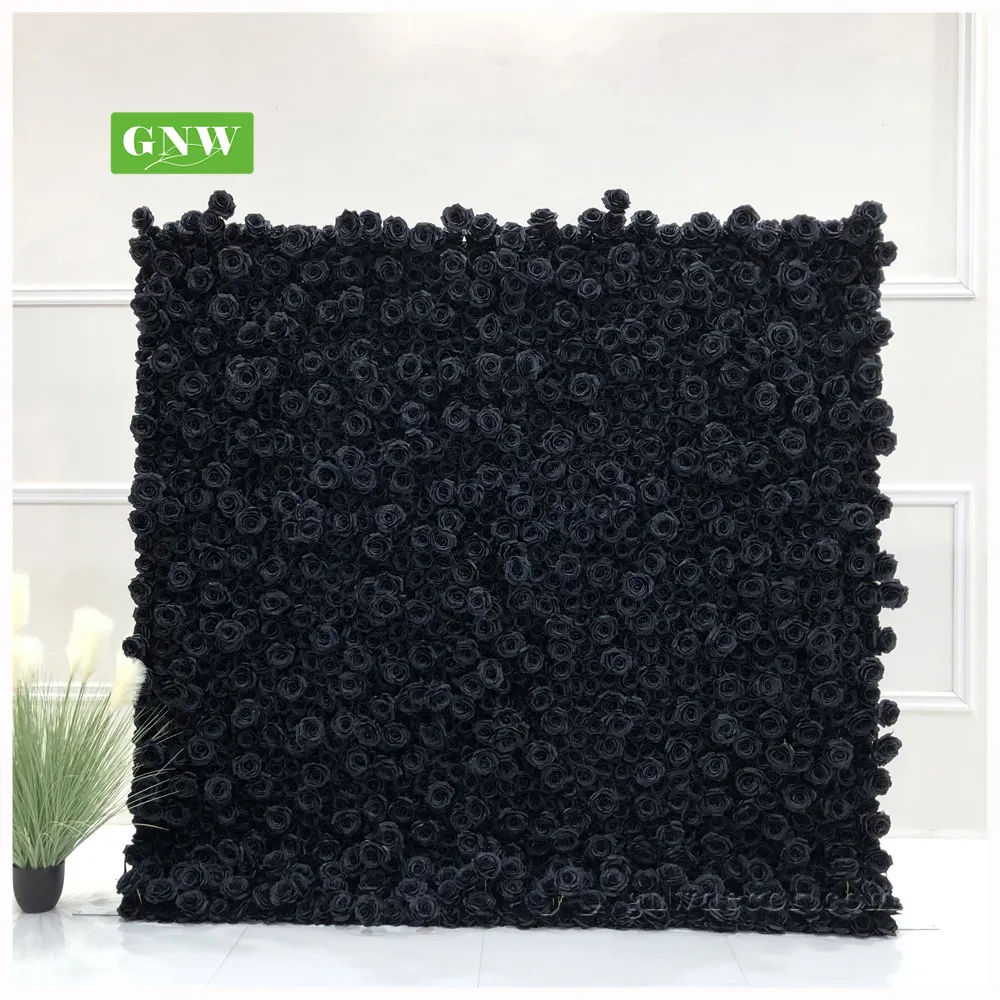GNW Nobl Black Rose Silk Backdrop Reflective Floral Flower Wall for Photography Wedding