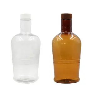 Üretici tedarik özelleştirilmiş boş şişeler ambalaj şarap 750ml vidalı kapak Amber PET şarap şişesi s plastik şarap şişesi