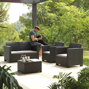 Set di Mobili da Giardino Contemporanei in Plastica Riciclata Evo Comfort, Divano e Poltrona da Esterno in Plastica - Product Image 1