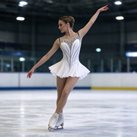 Robe de danse patinage blanche sans manches en maille avec strass, dos croisé à nouer et volants pour enfants et adultes, compétition et performance