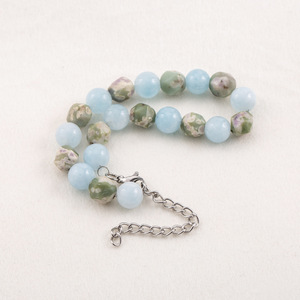 Unisex Chalcedony Beaded Bracelet Blue Green Color Block Round Chamfered Square Beads <b>Titanium</b> Steel Clasp Fashion Jewelry - Product Image 4