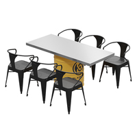 Ensemble de tables de restaurant modernes en fer avec logo personnalisé et design fût d'huile, mobilier de salle à manger pour hôtels et magasins de marque