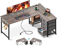 Bureau d'ordinateur en forme de L moderne avec prise USB intégrée, MDF, 2 tiroirs de rangement