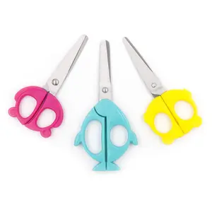 5 Inch Assorted Colors Soft Plastic Handle Stainless Steel Blade Funny Design Blunt Tip Kid Scissors With Meter
