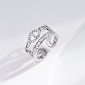 wholesale brass modern Geometric fashion <b>ring</b> Engagement Rhodium plated ladies <b>cheap</b> unique zirconia hip hop adjustable <b>rings</b> - Product Image 1