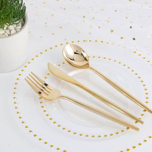 White Plastic Dinnerware with Gold Rim 10.5 Inch Dinner <b>Plates</b> 7.5 Inch Dessert <b>Plates</b> Wholesale Bulk for Event Planners - Product Image 5