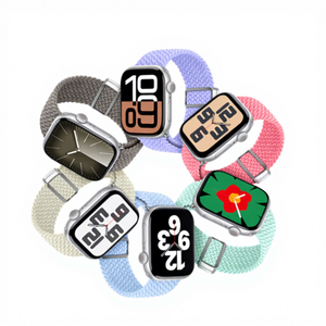 Bracelet de montre en nylon tissé élastique pour Apple Watch avec fermeture magnétique et style sport à boucle et crochets, bracelet de montre portable - Product Image 1