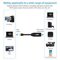 Adaptateur de capture USB plaqué or avec câble compatible OBS pour PS4, Switch, caméra, décodeur