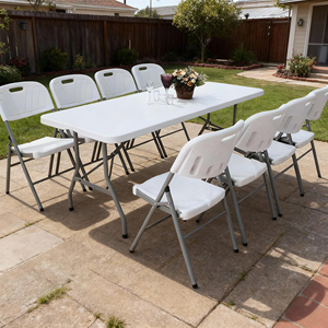 Set di Tavolo Pieghevole Rettangolare in Plastica Bianca <span class=keywords><strong>da</strong></span> 8 Piedi e Sedie per 10 Persone, Resistente, per Feste in <span class=keywords><strong>Giardino</strong></span> - Product Image 6