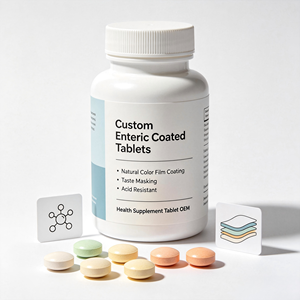 Comprimés personnalisés à enrobage entérique, film colorant naturel, masque de goût, résistants aux acides, supplément de santé, fabrication OEM - Product Image 1
