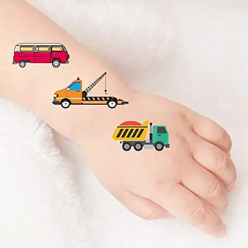 Tatuaje temporal para niños, pegatinas de tatuaje de coche no tóxicas con temática de dibujos animados, tatuajes corporales para niños, niños y niñas, fiesta de cumpleaños