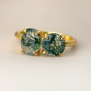 Dropshipping Jewelry Brass <b>Moss</b> <b>Agate</b> Stone Classic Adjustable 18K Gold Plated Gemstone <b>Ring</b> Claw Setting for Women Birthday - Product Image 2