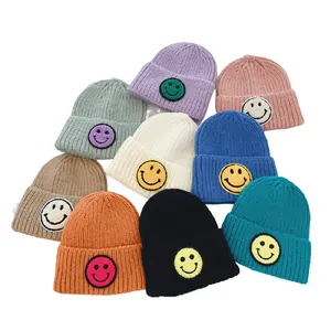 定制冬季beanie刺绣logo微笑脸幼儿beanie beanies