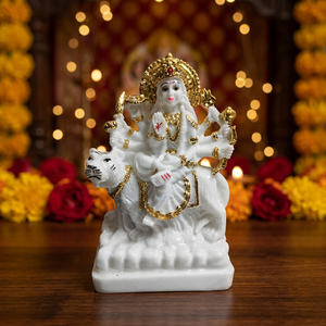 Ídolo de la Diosa Durga en Oro Blanco sobre Tigre, 5.2 Pulgadas, Sherawali Mata Murti para Templo, Escritorio, Sala de Estar y Decoración Navratri Pooja - Product Image 4