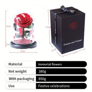 Rosa Eterna Roja al por Mayor, 1 o 3 Piezas, Rosa Seca Preservada de Lujo en Cúpula de Cristal - Product Image 2