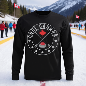 Maglietta a maniche lunghe Curl Canada unisex con scollo rotondo per adulti, abbigliamento per tifosi di sport invernali - Product Image 3