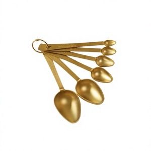 Ensemble de cuillères doseuses dorées en forme d'amande, ustensiles de cuisine en métal, ensemble de cuillères doseuses en acier inoxydable en forme d'amande pour les fêtes - Product Image 1