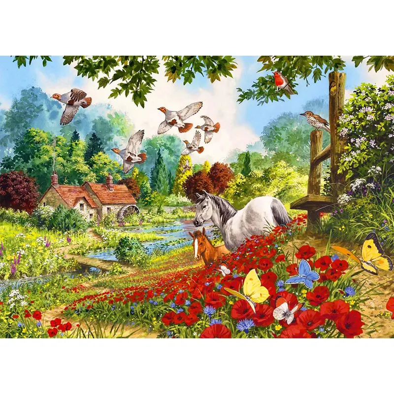 HUACAN 5D DIY Diamond Painting Landscape Horse Embroidery Animal Mosaic House Picture Of Rhinestones Home Decor Poppy