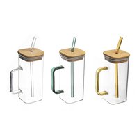 Tasse en verre réutilisable de café de thé de lait tasse en verre claire avec le couvercle et la cuillère pour l'usage à la maison