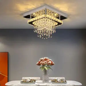 Modern Elegant Hotel Corridor Hallway Chrome Stainless Steel Crystal Ceiling Lamp Light For Loft Balcony