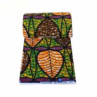 Pabrik Grosir Katun Afrika Batik Dicetak Hijau Daun Afrika Nasional Pakaian Wanita Gaun Kain 6 Yds Spot