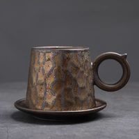 Tasse à café Xuzhen personnalisée en céramique rustique rétro avec soucoupe, tasse créative à latte avec anse suspendue