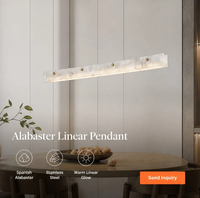 Suspension linéaire en marbre espagnol, acier inoxydable, doré brossé, avec abat-jour en pierre LED chaud, pour îlot de cuisine