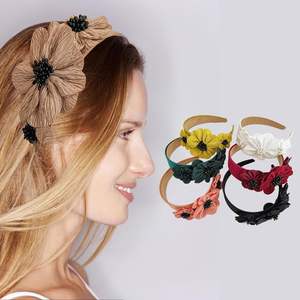 Accessoires de cheveux élégants vintage de style coréen pour femmes-vente en gros exagéré côté perle fleur large bandeau - Product Image 1