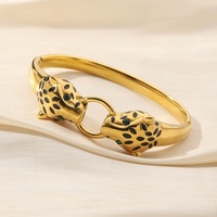 Bracelet et Jonc Double Babouche en Acier Inoxydable 316L pour Femme, Plaqué Or, Zircon Émeraude, Bijoux de Fête Étanche