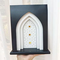 Décoration de Centre de Table Musulman en Bois pour Ramadan, Support Mosquée Eid Mubarak avec Lumières LED