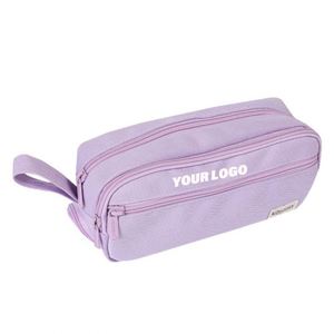 Large Capacity Tri-Section Three Compartment Canvas Pencil Case for Students Stationery Makeup <b>Brush</b> Organizer - Product Image 1