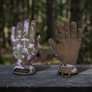 Gants de travail de style mécanicien en coton/polyester/spandex imprimés par transfert thermique camouflage, écologiques et respirants - Product Image 1