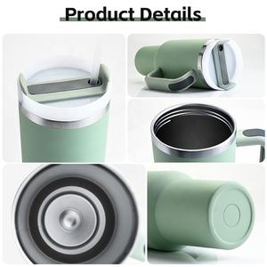 Gobelet de voyage isotherme en acier inoxydable à double paroi, personnalisable avec logo, isolation 12-24h, avec couvercle et paille, rose, capacité 40oz et poignée - Product Image 6