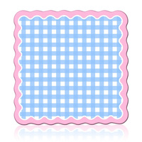 Tapis de jeu de mahjong américain en gingham rose mignon avec bord ondulé bleu festonné, tapis de jeu antidérapant et insonorisant