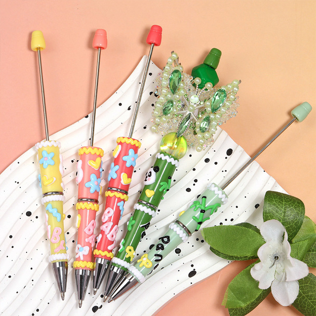 New Color Cartoon Hand-painted Plastic Beaded Simple High Sense DIY Cute Painted Pen
