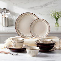 Service de table en céramique durable de style rétro européen, bols, assiettes, couleur sous-glaçure de luxe léger, compatible micro-ondes, réutilisable, pour la maison