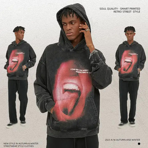 Sweat à capuche AR2680 420GSM pour homme, 100% coton, effet délavé, brodé, respirant, épais, pour l'automne - Product Image 3