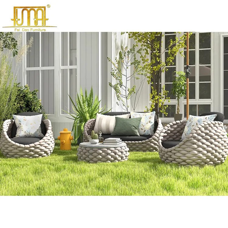 Modern style Europe design wicker rope living room corner sofa set furniture