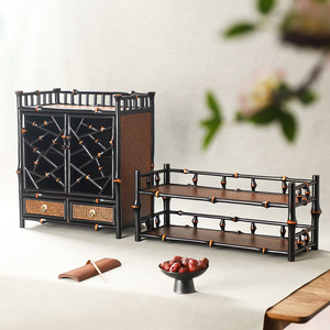 Étagère de rangement pour thé en bambou avec tiroirs et porte-tasses pour organiser la vaisselle dans le salon, type sur pied - Product Image 4