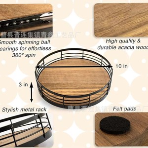 Retro Style Kitchen <b>Spice</b> <b>Rack</b> Round <b>Rotating</b> Wood And Iron Storage Tray For Condiments And Seasonings 12 Compartments - Product Image 2
