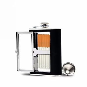 Porte-<span class=keywords><strong>bouteille</strong></span> d'<span class=keywords><strong>alcool</strong></span> en acier inoxydable enveloppé de cuir avec étui à cigares intégré et ensemble d'entonnoirs pour homme et femme - Product Image 1