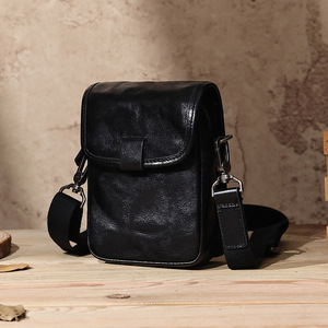 Men's Crossbody <b>Bag</b> Genuine Leather <b>Black</b> Vegetable Tanned <b>Small</b> Shoulder <b>Bag</b> Everyday Use - Product Image 1
