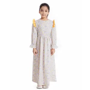 Großhandel 2024 New Kids Abaya schönes blumendrucktes Abaya bescheidenes Kleid Mädchen Abaya ethnisches Kleid für Mädchen