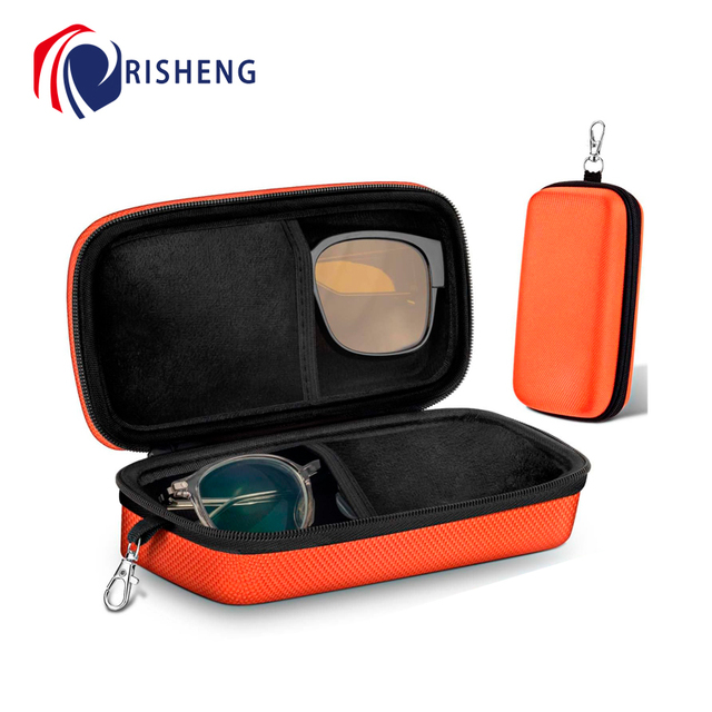 Shockproof Hard EVA Shell Dual Sunglasses Organizer with Zipper Metal Hanging Hook Travel Glasses Storage Case for Men and Women