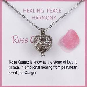 Collier avec pendentif en forme de cœur en cristal de guérison avec cage à pierres précieuses, bijoux spirituels pour femmes, protection, cadeau d'amour, cartes - Product Image 4