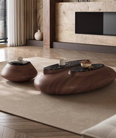 Moderner Minimalistischer Luxus-Couchtisch in Braun, Oval, Ei-Form, Wohnzimmermöbel aus Mikrokristalliner Stein- und Holzoptik, Pflegeleicht, mit Stauraum 9513