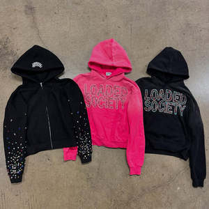 Özel siyah % 100% pamuk erkek Hoodie yüksek kalite Logo nakış boy Bling kafatası örümcek tasarım kış polar kapüşonlu ceket - Product Image 3