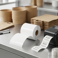 Étiquette thermique sans support personnalisée de 40 mm, 58 mm, 80 mm de large, étiquette continue sans support, rouleau d'étiquettes thermiques sans support