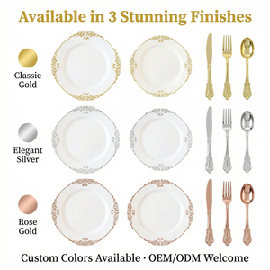Ensemble de 350 assiettes jetables dorées, 50 de chaque : assiettes de 10 pouces, assiettes de 7 pouces, gobelets, serviettes, couverts, vaisselle en plastique de luxe - Product Image 6