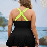 Maillot de bain une pièce color-block à col en V pour femmes européennes et américaines grandes tailles, avec design amincissant dissimulant le ventre, durable